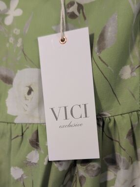 Vici Exclusive Light Green Floral Tiered  Gathered Dress